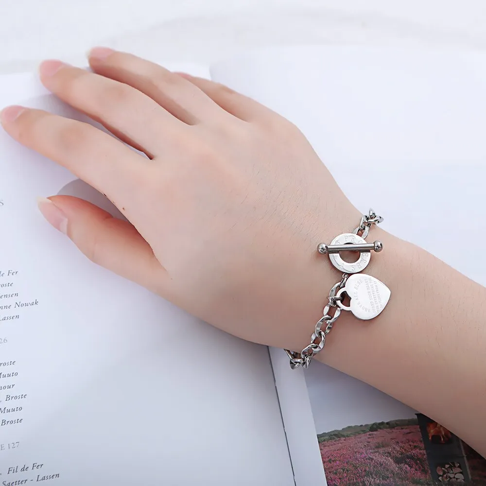 Stainless Steel Love Heart Charm Bracelets For Women