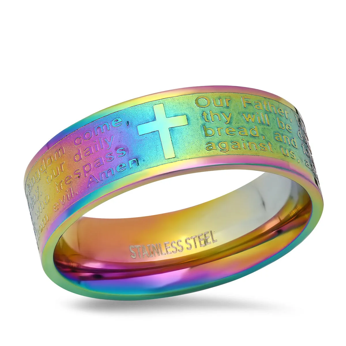 SteelTime Wide Banded Lord's Prayer Ring