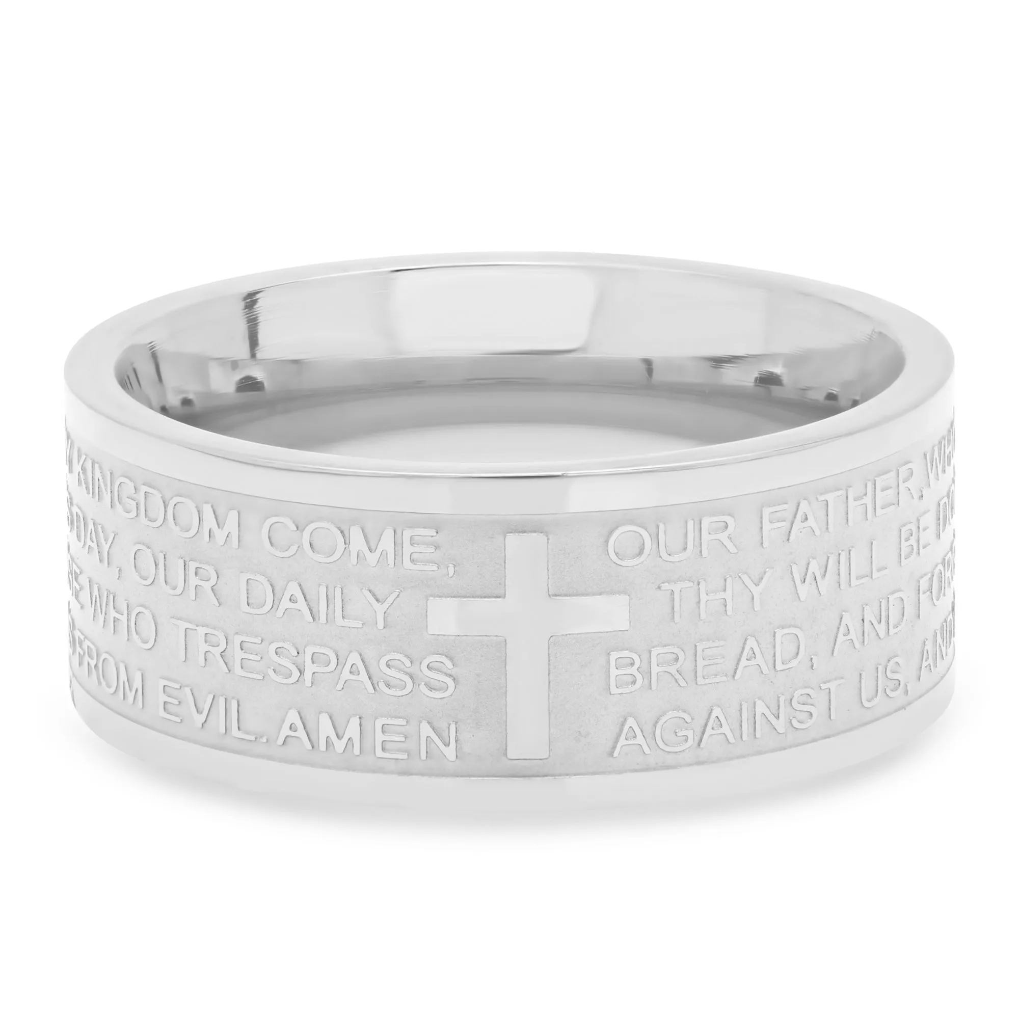 SteelTime Wide Banded Lord's Prayer Ring