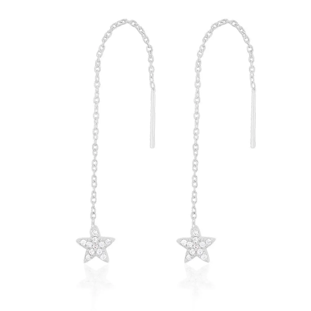 Sterling Silver Cubic Zirconia Star Threader Earrings