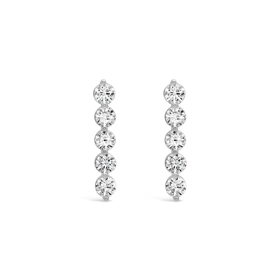 STRAIGHT ROUND STONES STUD SILVER EARRING