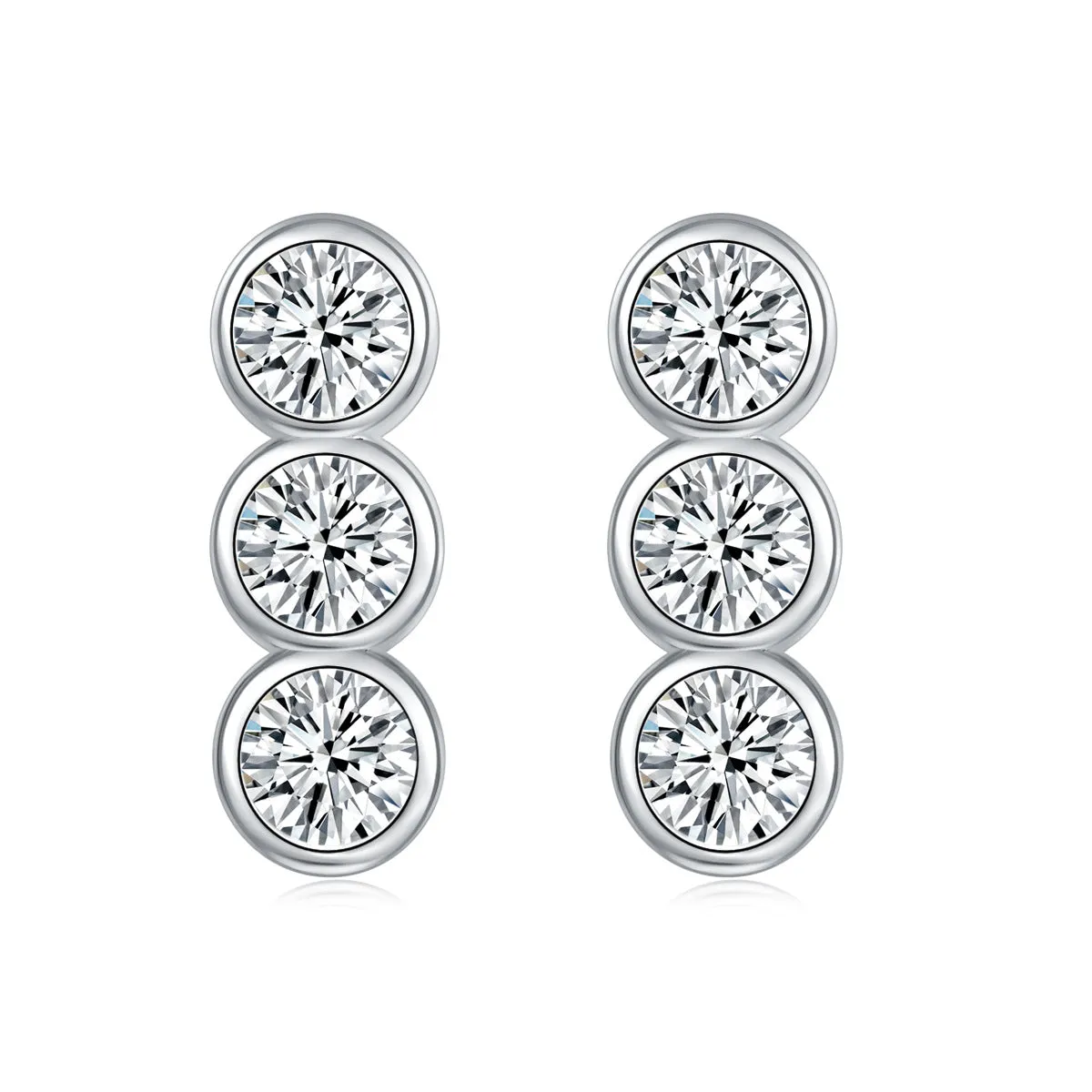 Three Round Zircon Silver Studs Earrings for Women