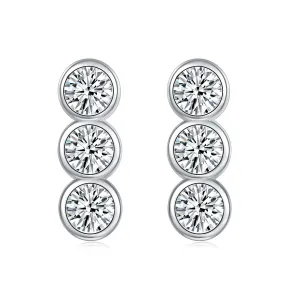 Three Round Zircon Silver Studs Earrings for Women