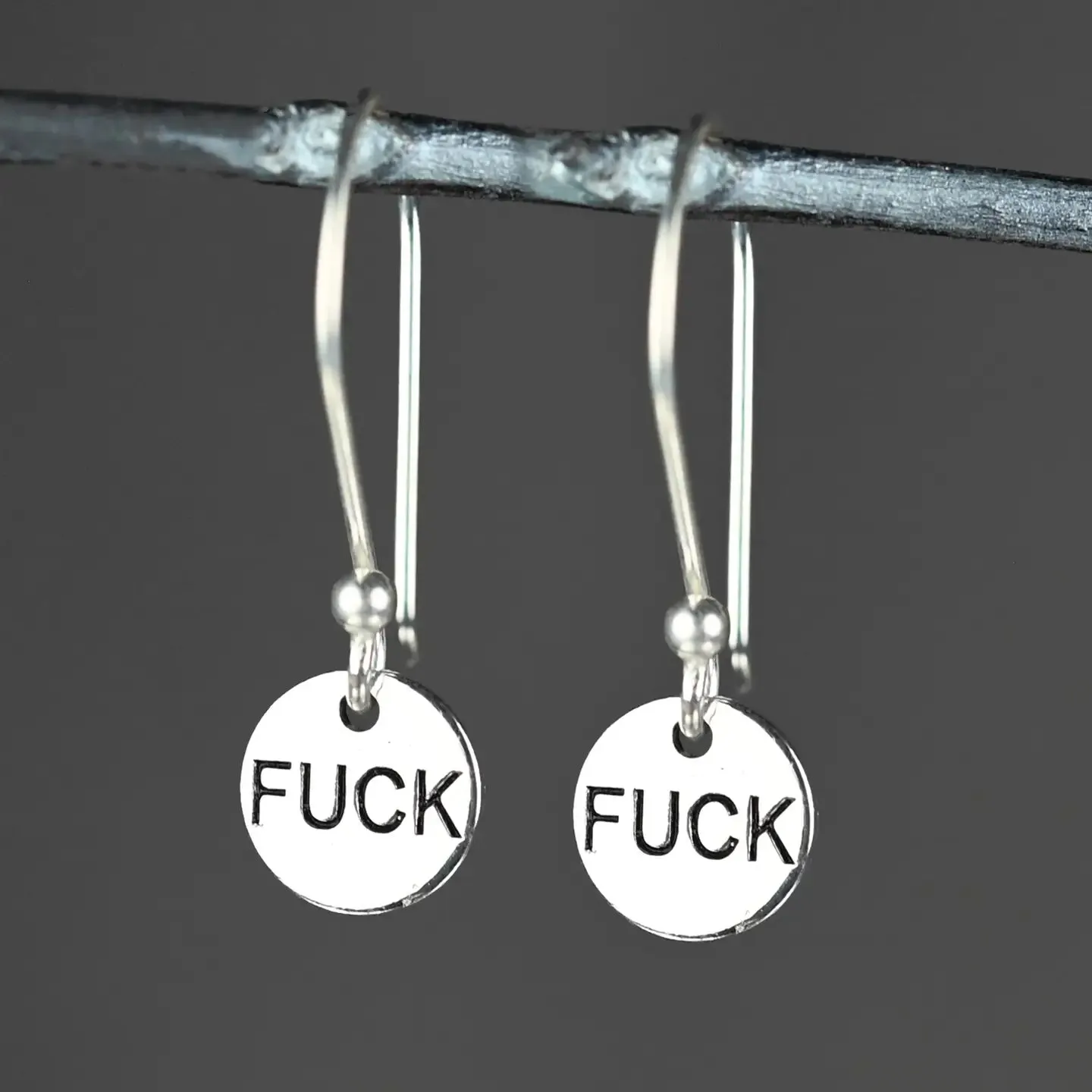 Tiny Fucks Hand Stamped Earrings