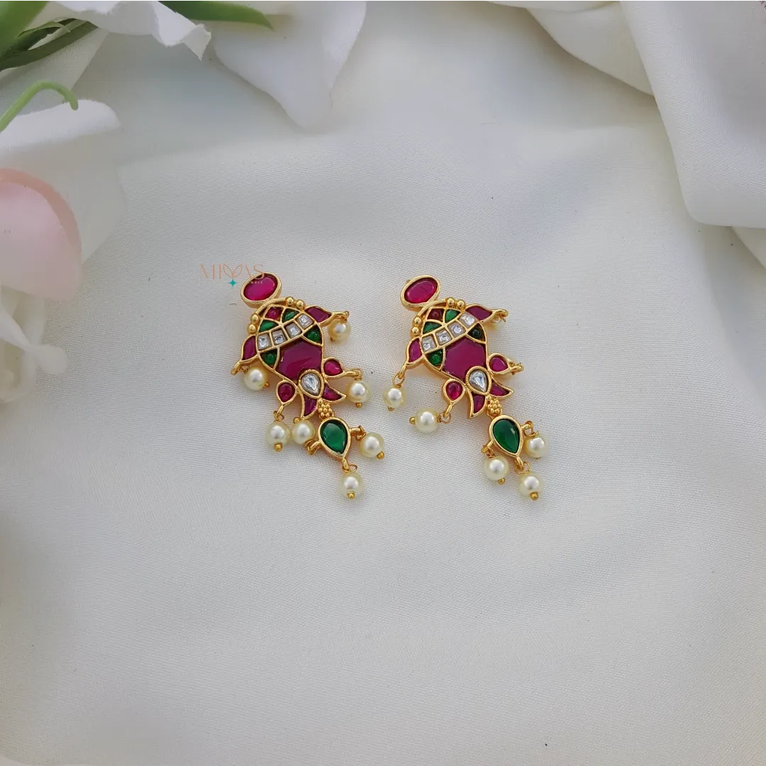 Trendy Fish Design Kundan Jadau Earring - Multi