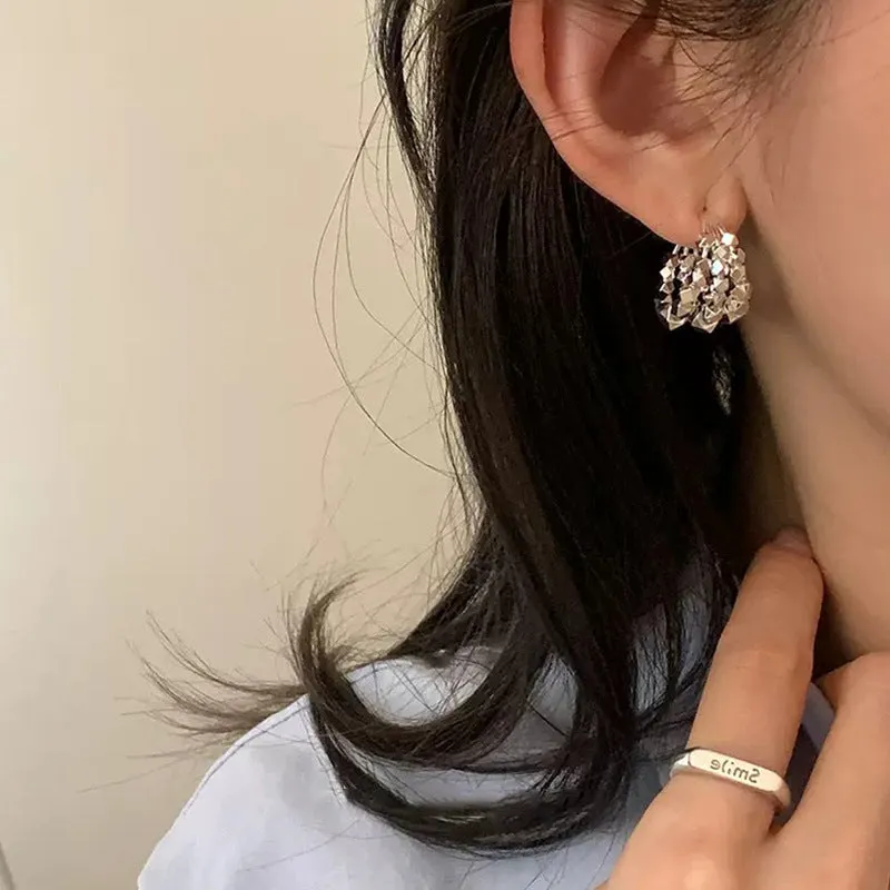 Tri style Metal Ball Circular Silver Hoop Earrings JLT12718