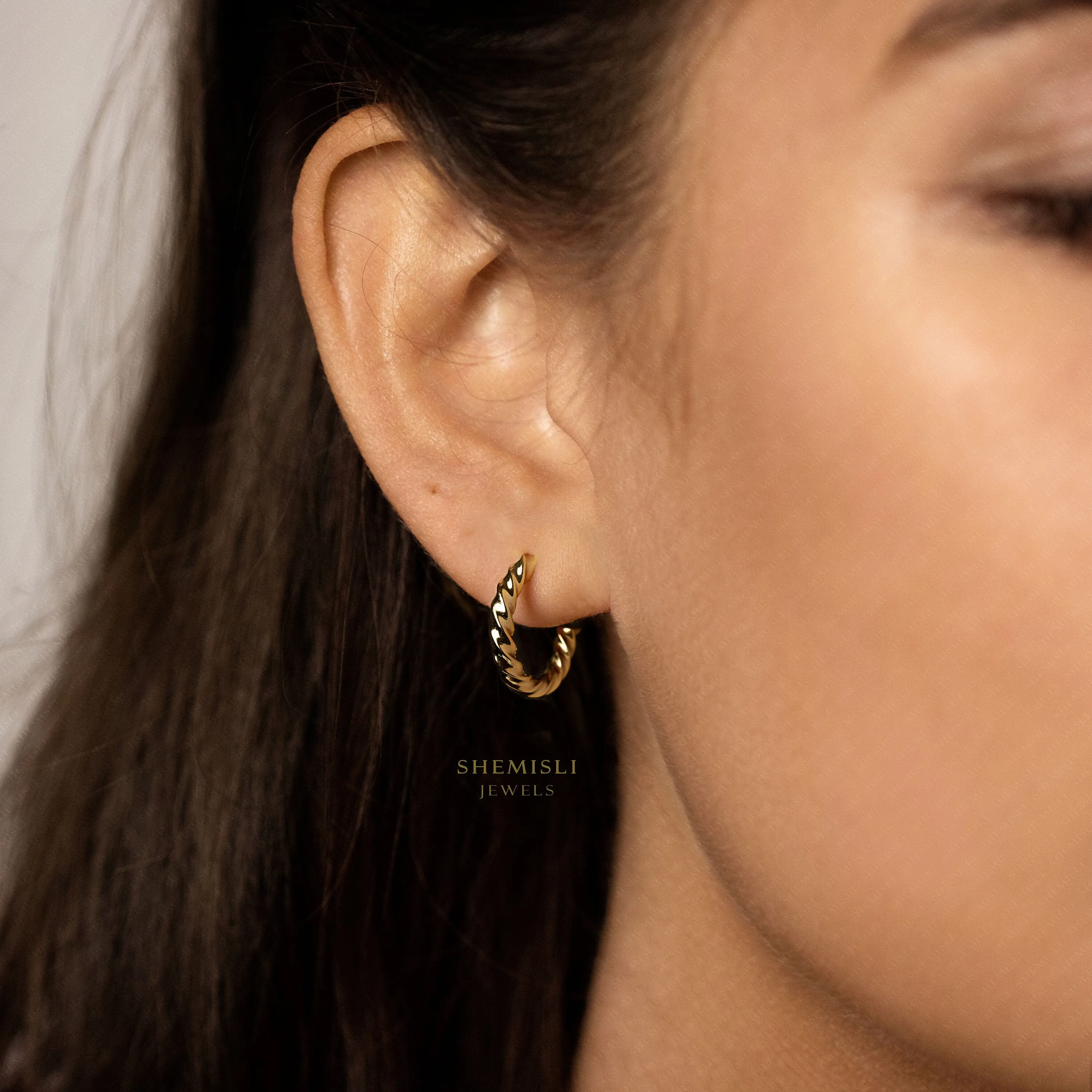 Twisted C Shape Hoop Style Studs, Gold, Silver - SS439