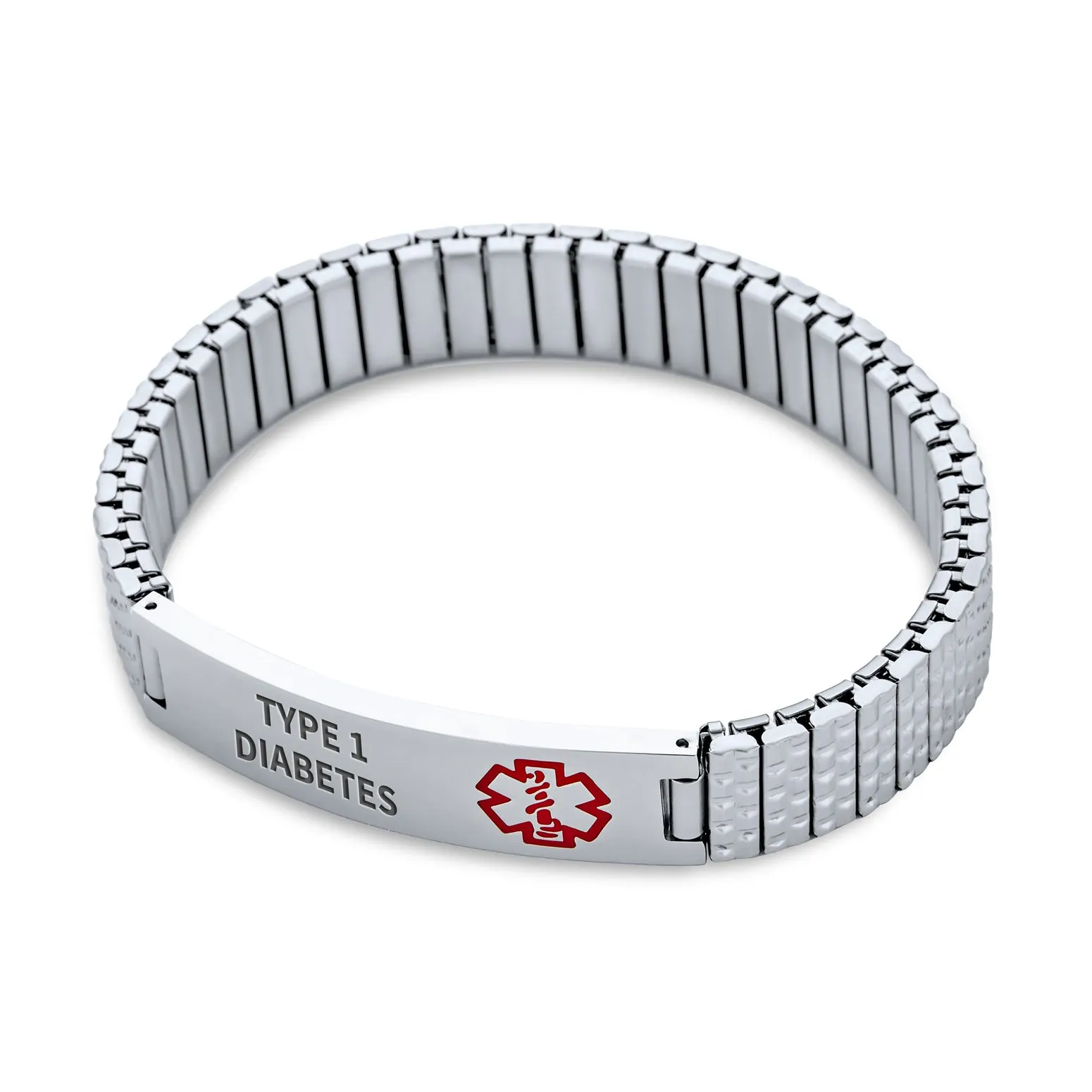 Unisex Medical ID Bracelet Stretch Link Silver Tone Stainless Steel