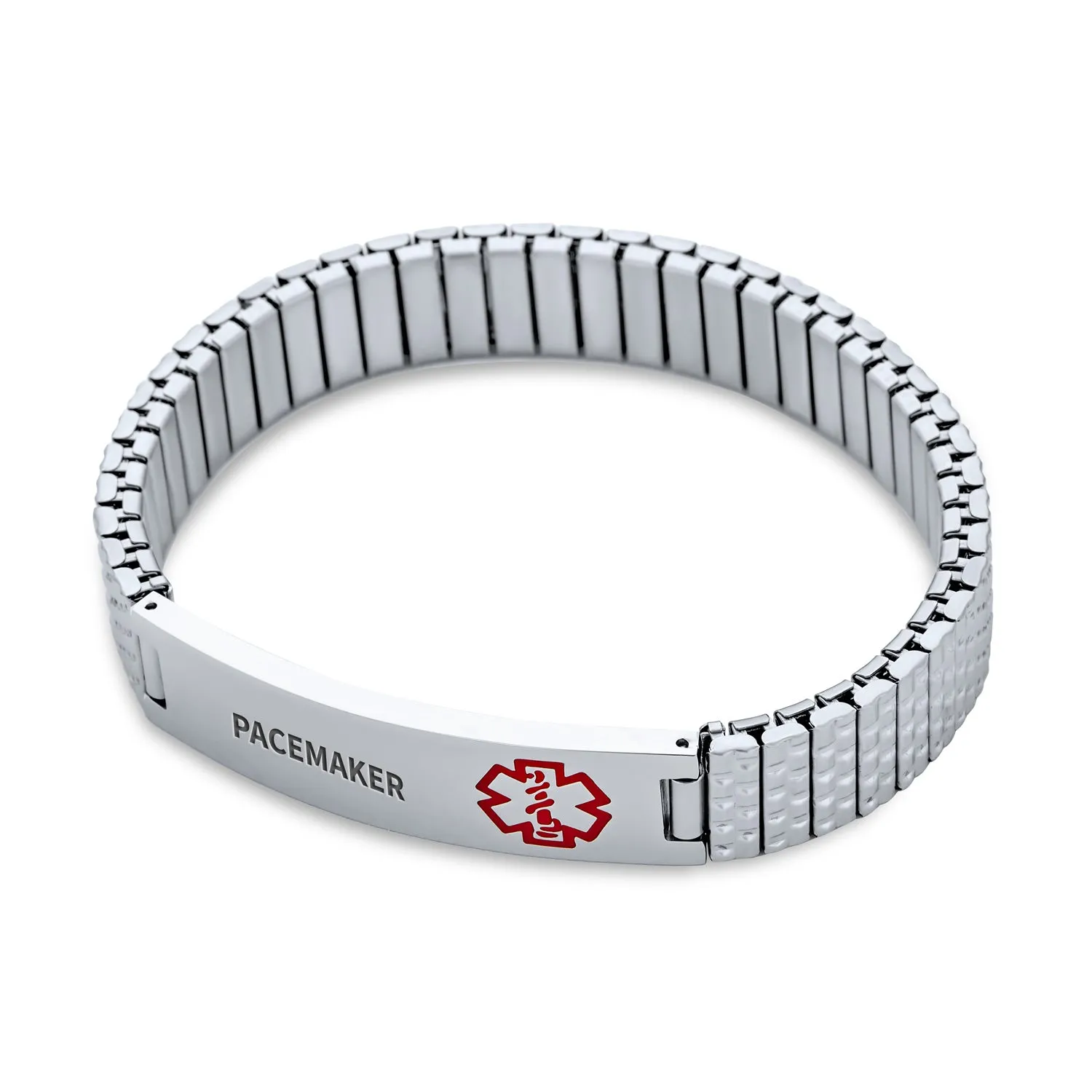 Unisex Medical ID Bracelet Stretch Link Silver Tone Stainless Steel