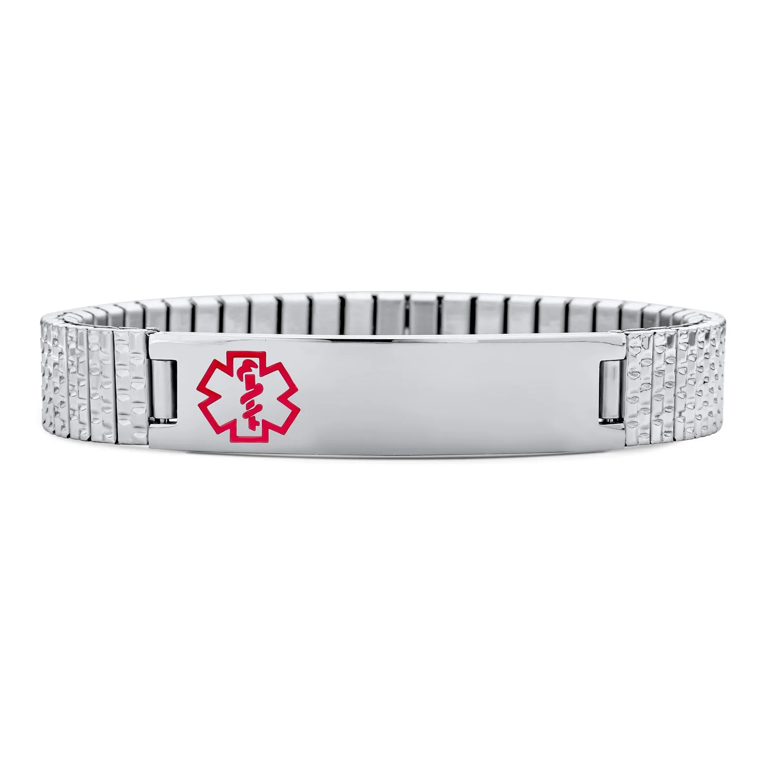 Unisex Medical ID Bracelet Stretch Link Silver Tone Stainless Steel