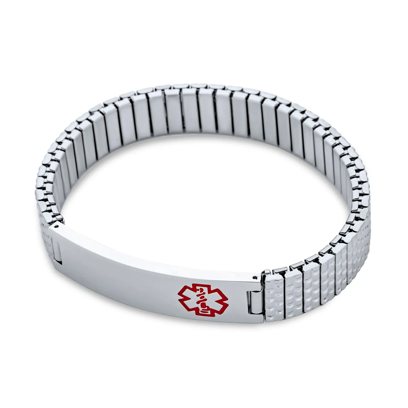 Unisex Medical ID Bracelet Stretch Link Silver Tone Stainless Steel