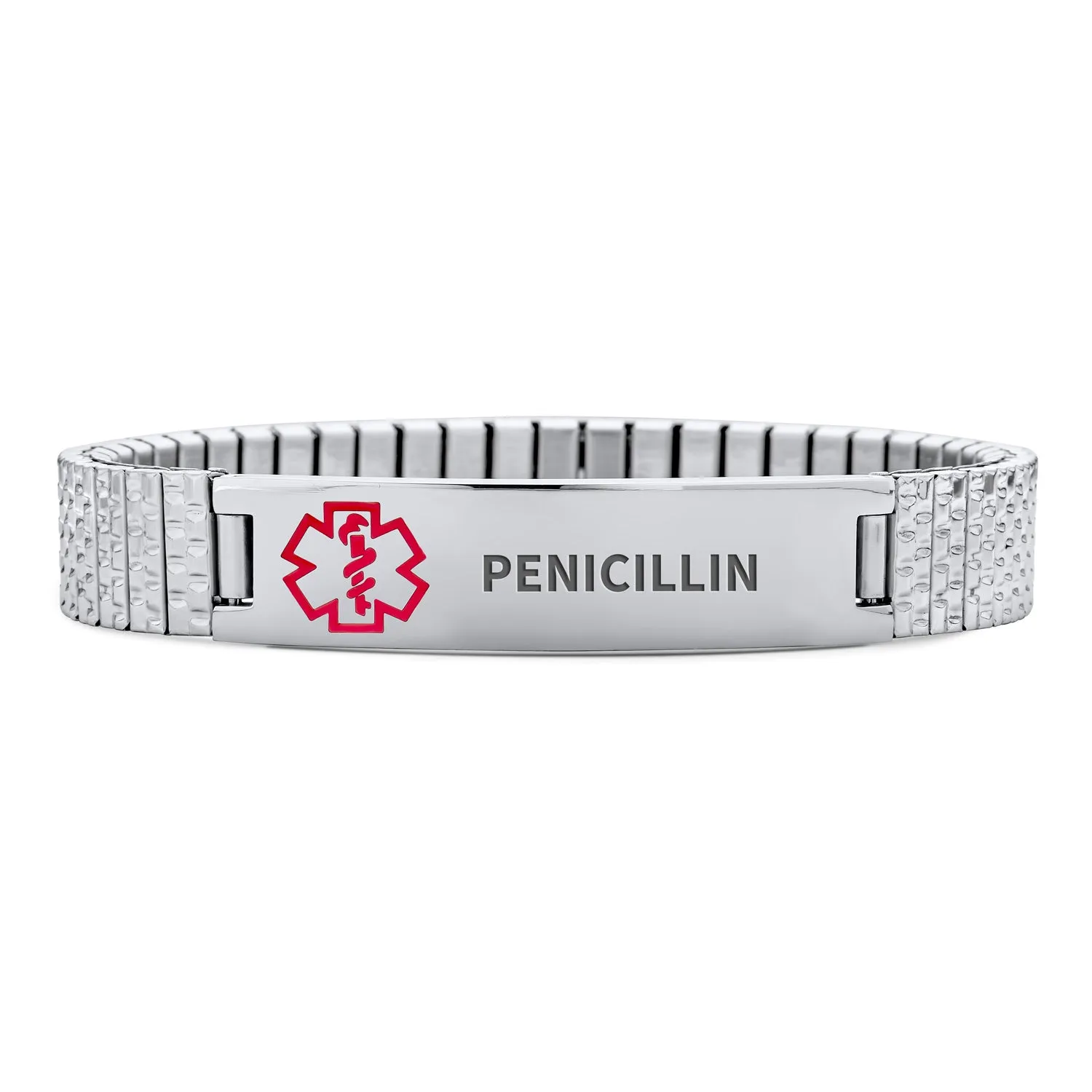 Unisex Medical ID Bracelet Stretch Link Silver Tone Stainless Steel