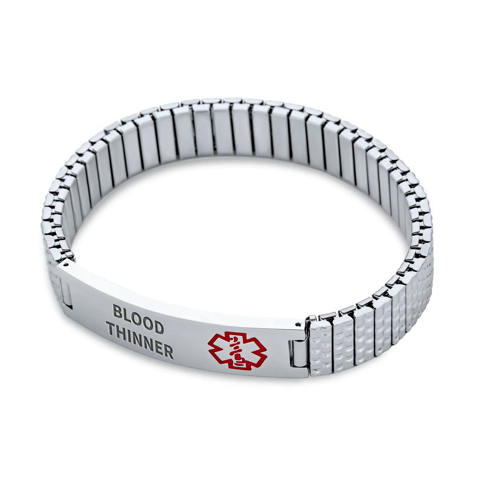 Unisex Medical ID Bracelet Stretch Link Silver Tone Stainless Steel