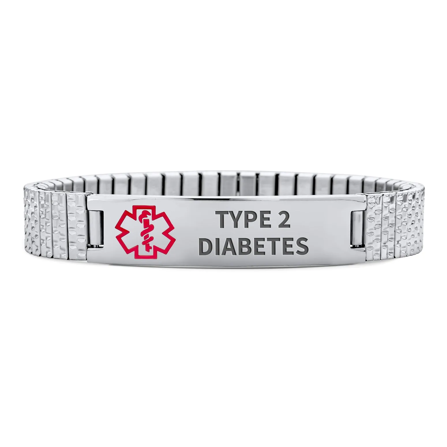 Unisex Medical ID Bracelet Stretch Link Silver Tone Stainless Steel