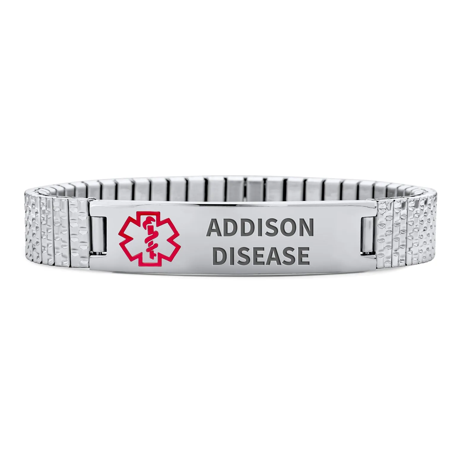 Unisex Medical ID Bracelet Stretch Link Silver Tone Stainless Steel