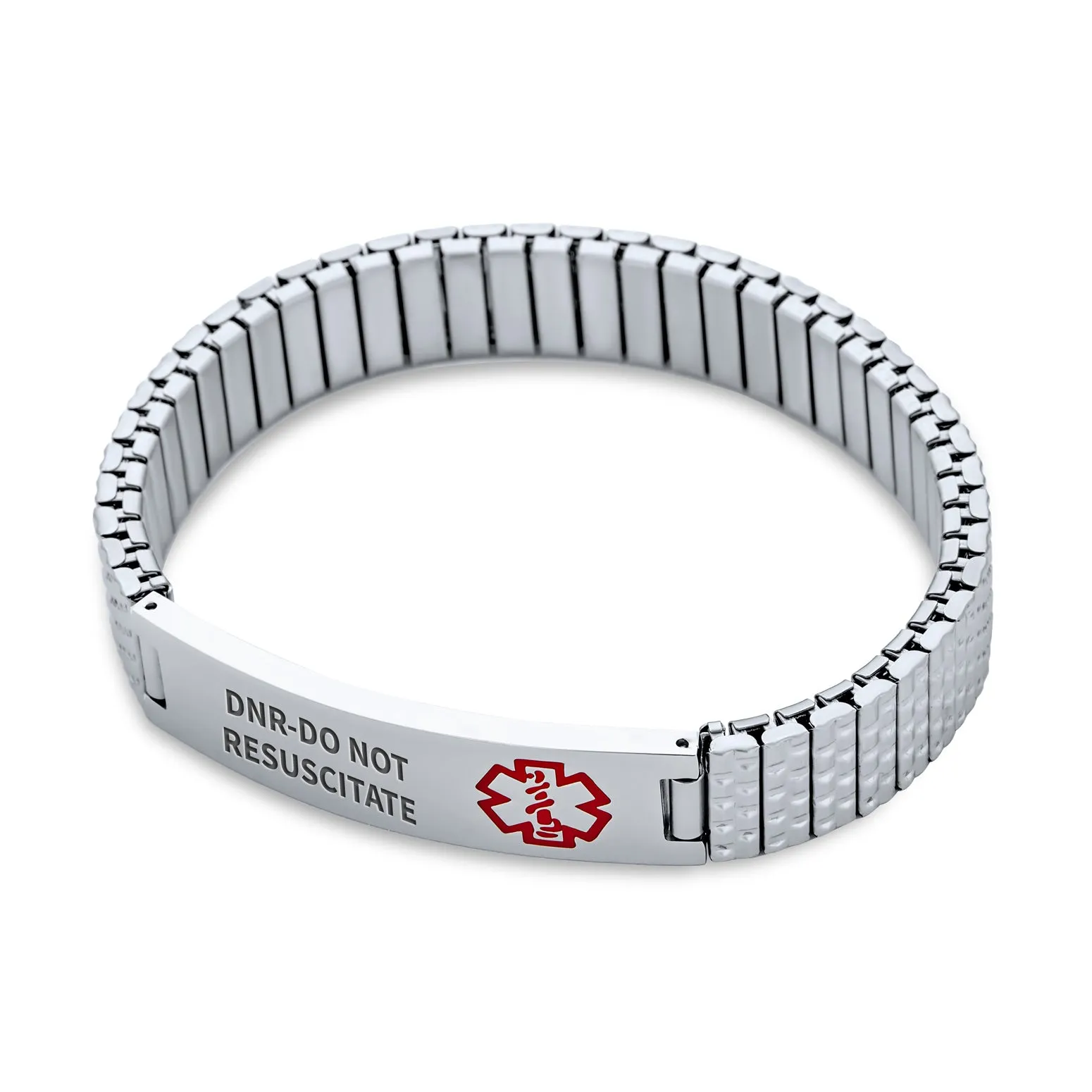 Unisex Medical ID Bracelet Stretch Link Silver Tone Stainless Steel