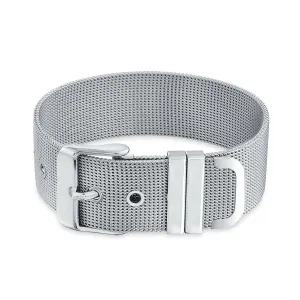 Unisex Wide Band Mesh Cuff Bracelet with Belt Buckle for Men Stainless Steel