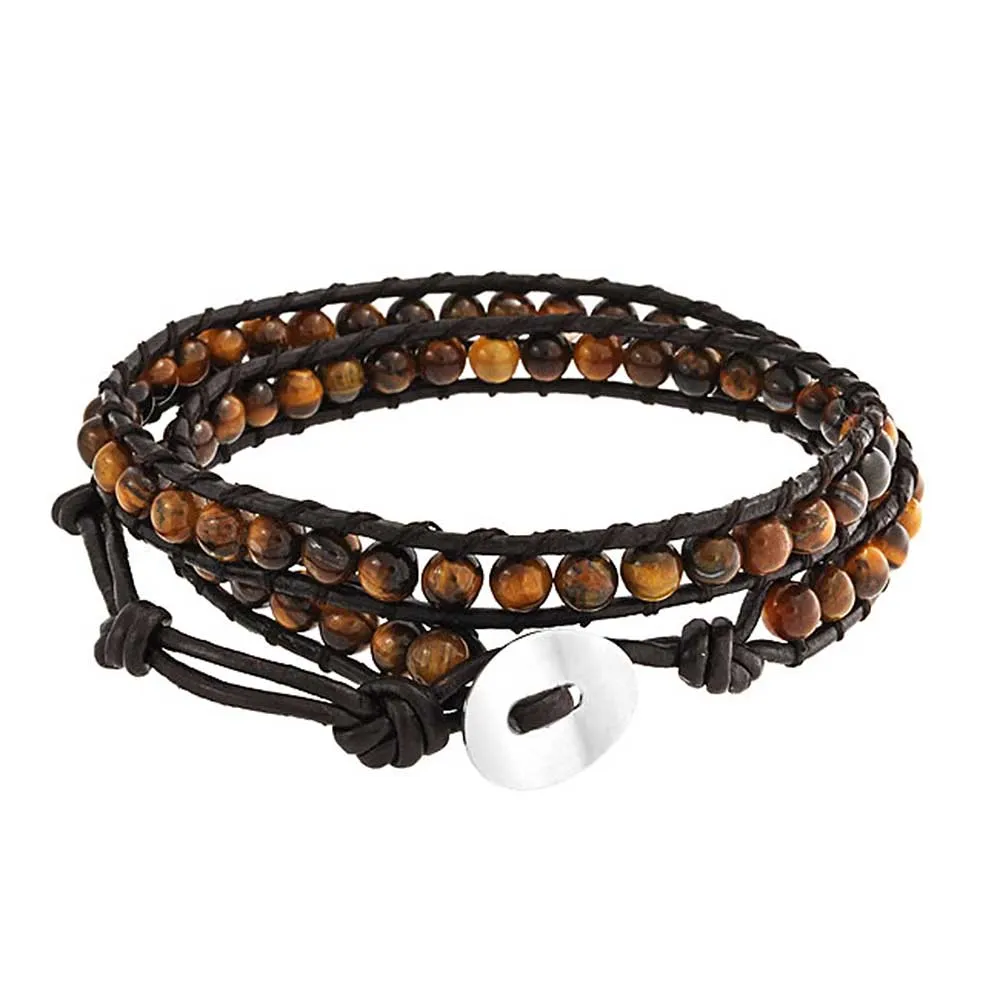 Unisex Wrap Bracelet Two Tone Multi Strand with Tiger Eye & Black Onyx Beads