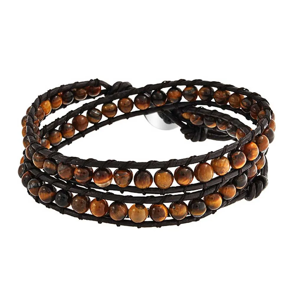 Unisex Wrap Bracelet Two Tone Multi Strand with Tiger Eye & Black Onyx Beads