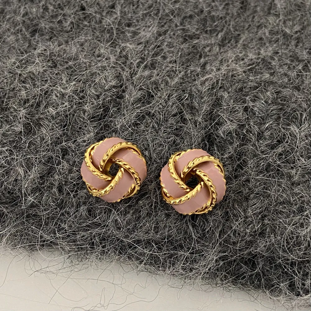 Vintage Trifari Enamel Knot Button Pastel Stud Earrings JLT12709